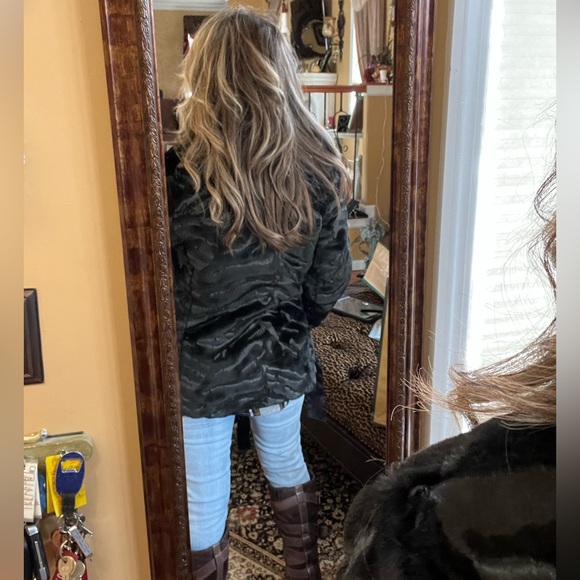 JLo By Jennifer Lopez Outerwear Black Faux Fur Double Breasted Jacket With Tie - Picture 14 of 17